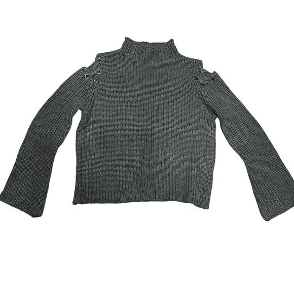 John + Jenn Lace Up Cold Shoulder Long Sleeve Sweater Dark Gray Size Medium - Picture 1 of 9